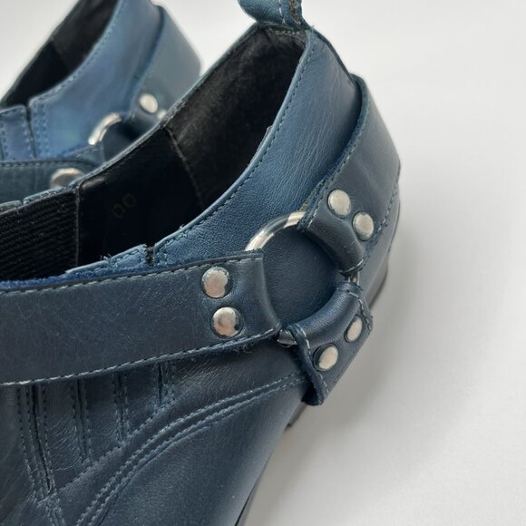 Vintage 90s Tribeca Leather Ankle Harness Teal Booties Womens 6.5 Biker Brazil - Picture 11 of 11